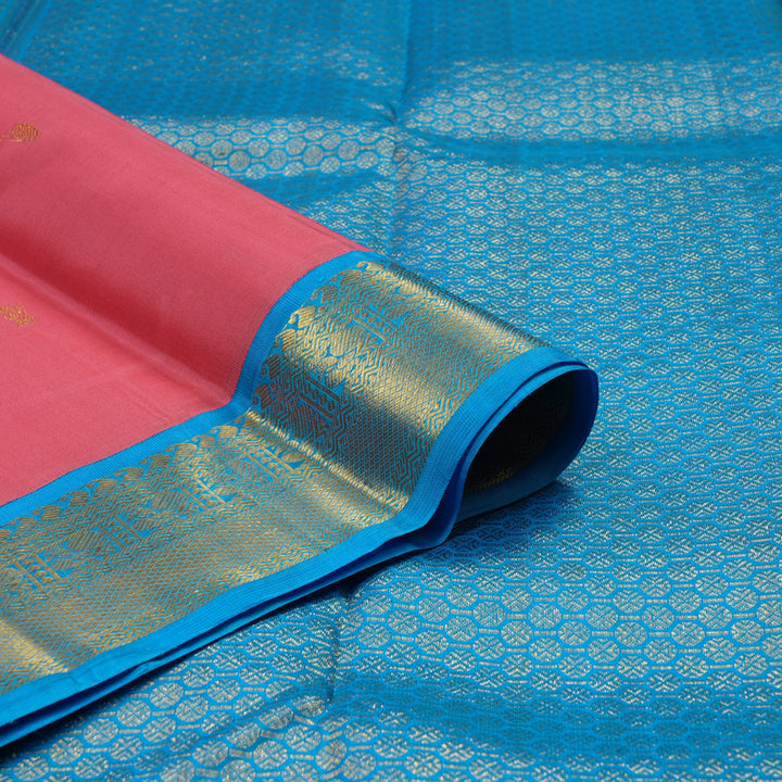 Hayagrivas Handloom Rose Pink Kanjivaram Silk Saree with Aqua Blue Border KSBE40J10-4