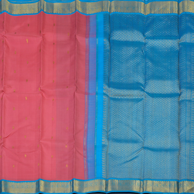 Hayagrivas Handloom Rose Pink Kanjivaram Silk Saree with Aqua Blue Border KSBE40J10-4