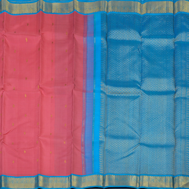 Hayagrivas Handloom Rose Pink Kanjivaram Silk Saree with Aqua Blue Border KSBE40J10-4
