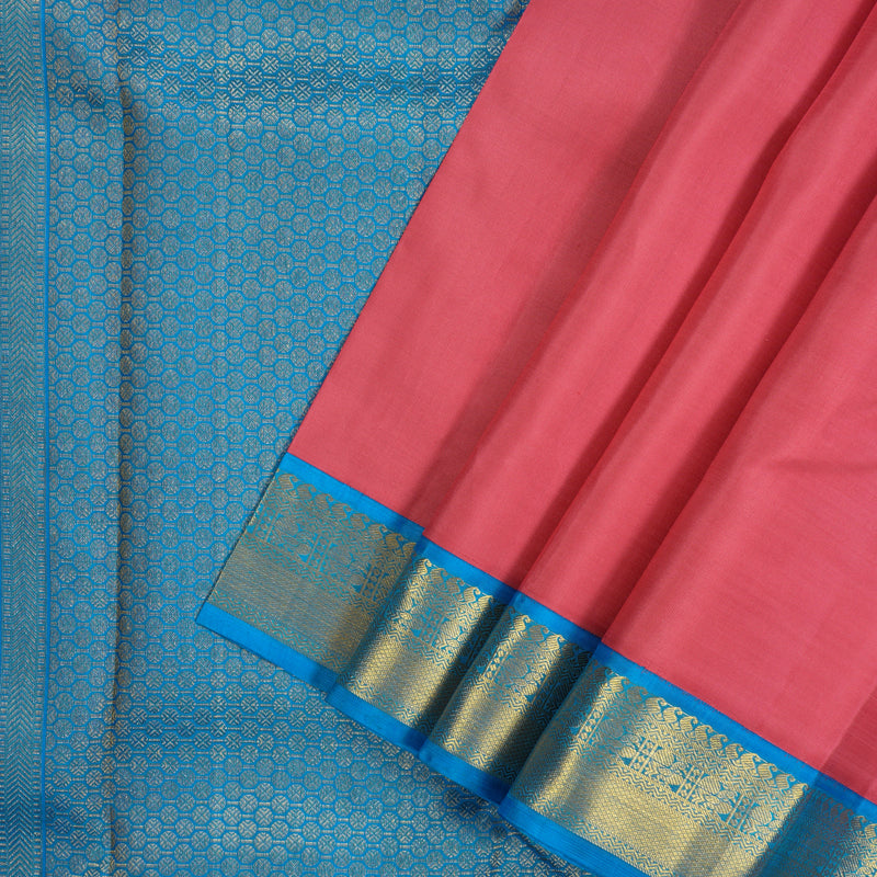 Hayagrivas Handloom Rose Pink Kanjivaram Silk Saree with Aqua Blue Border KSBE40J10-4