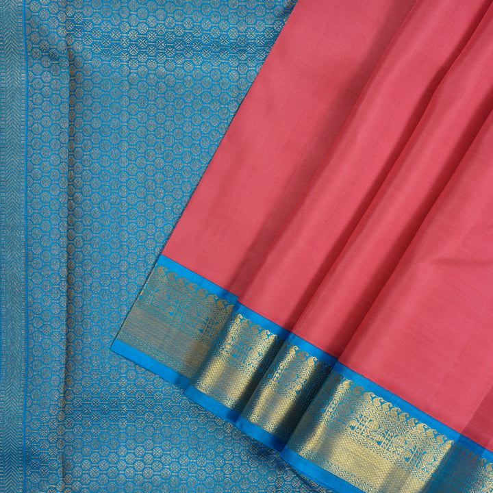Hayagrivas Handloom Rose Pink Kanjivaram Silk Saree with Aqua Blue Border KSBE40J10-4