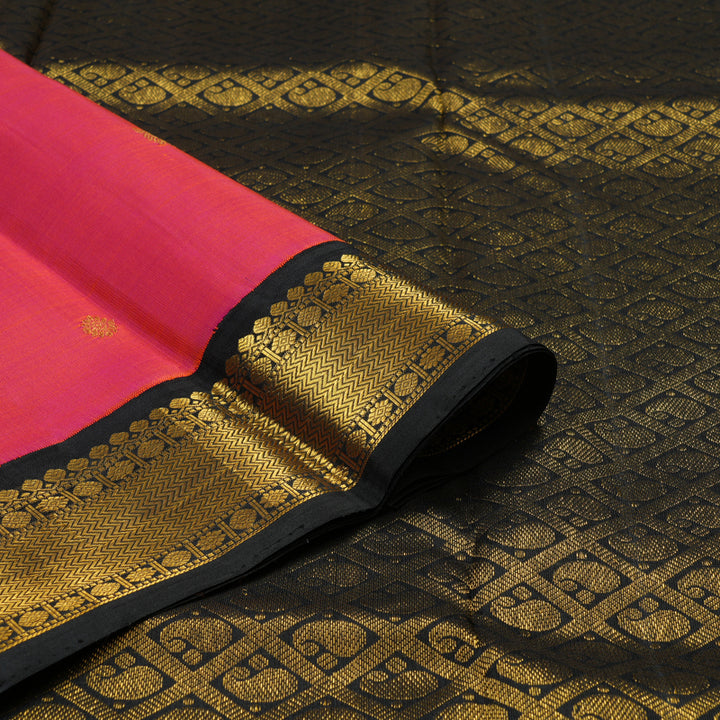 Hayagrivas Handloom Orangish-Pink Kanjivaram Silk Saree with Black Border KSBE40J10-5