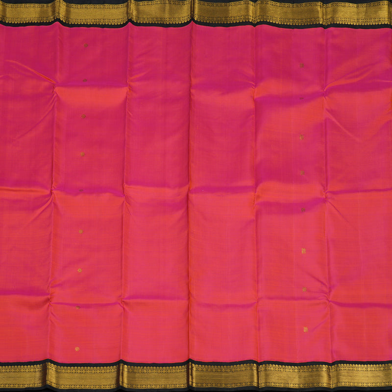 Hayagrivas Handloom Orangish-Pink Kanjivaram Silk Saree with Black Border KSBE40J10-5