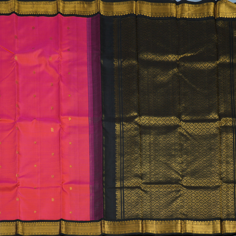Hayagrivas Handloom Orangish-Pink Kanjivaram Silk Saree with Black Border KSBE40J10-5