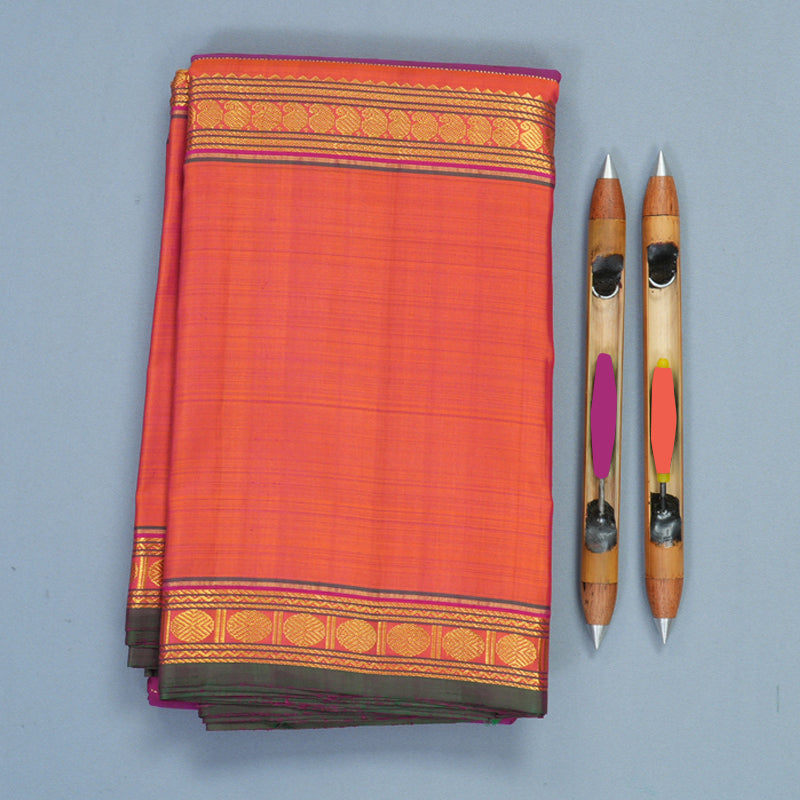 Hayagrivas Handloom Magenta Kanjivaram Silk Saree with Orangish-Pink Border KSBE40J7-1