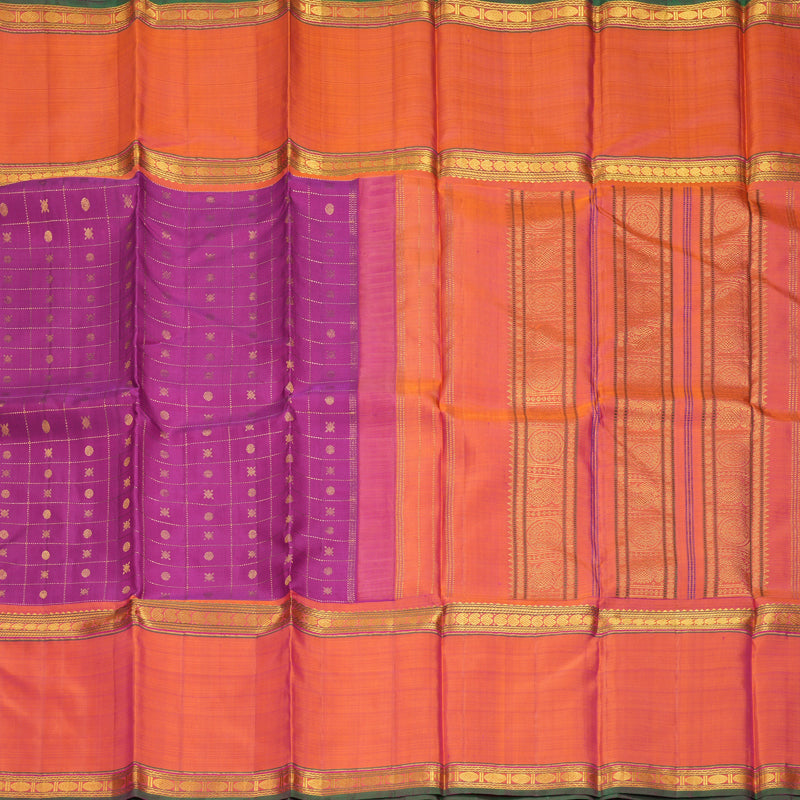Hayagrivas Handloom Magenta Kanjivaram Silk Saree with Orangish-Pink Border KSBE40J7-1