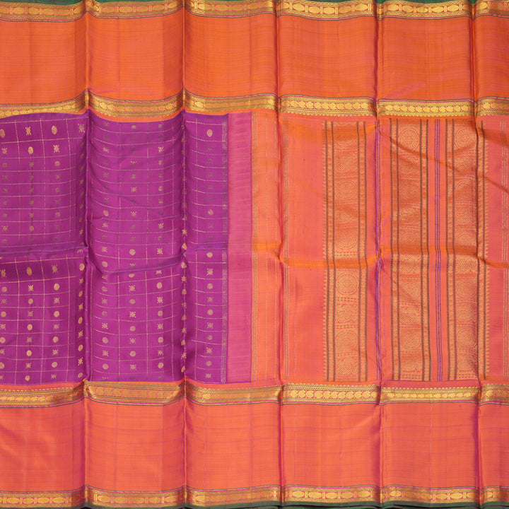Hayagrivas Handloom Magenta Kanjivaram Silk Saree with Orangish-Pink Border KSBE40J7-1