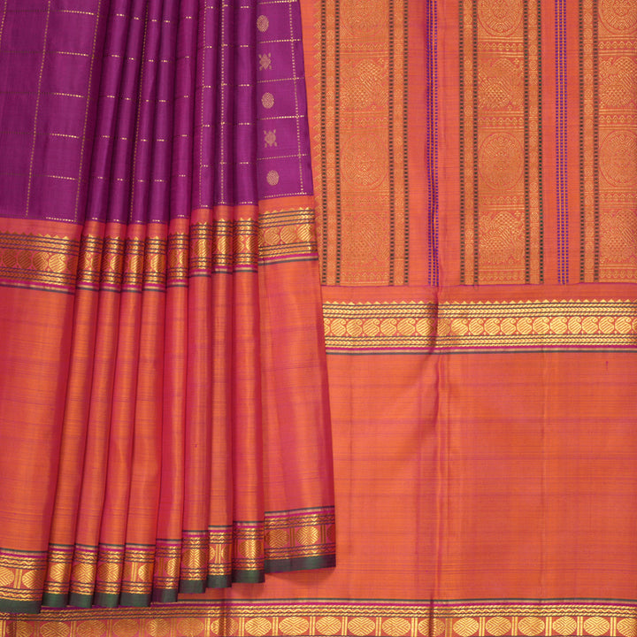 Hayagrivas Handloom Magenta Kanjivaram Silk Saree with Orangish-Pink Border KSBE40J7-1