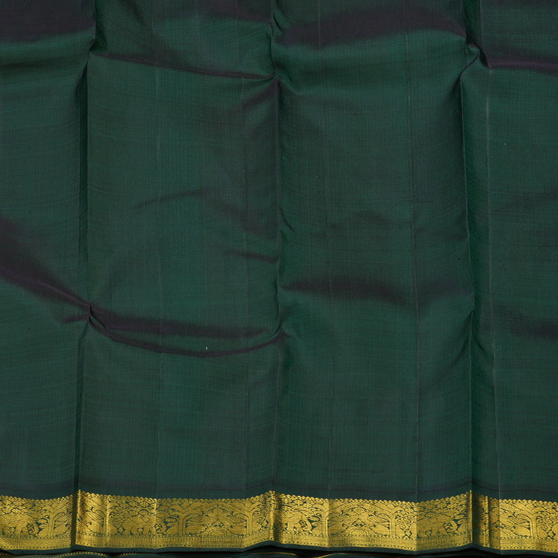 Hayagrivas Handloom Half-White Kanjivaram Silk Saree with Peacock Green Border KSBE42J5-2
