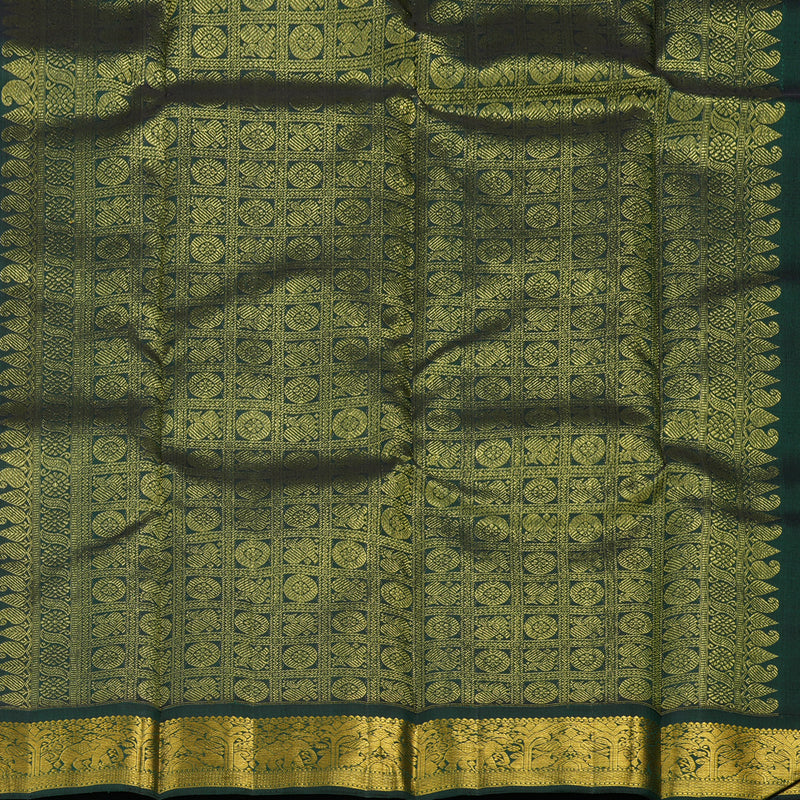 Hayagrivas Handloom Half-White Kanjivaram Silk Saree with Peacock Green Border KSBE42J5-2