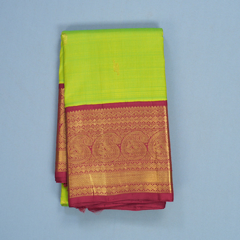 Hayagrivas Handloom Fluorescent Green Kanjivaram Silk Saree with Maroon Border KSBE42J7-10