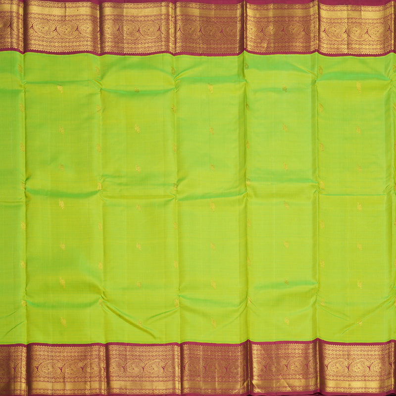 Hayagrivas Handloom Fluorescent Green Kanjivaram Silk Saree with Maroon Border KSBE42J7-10