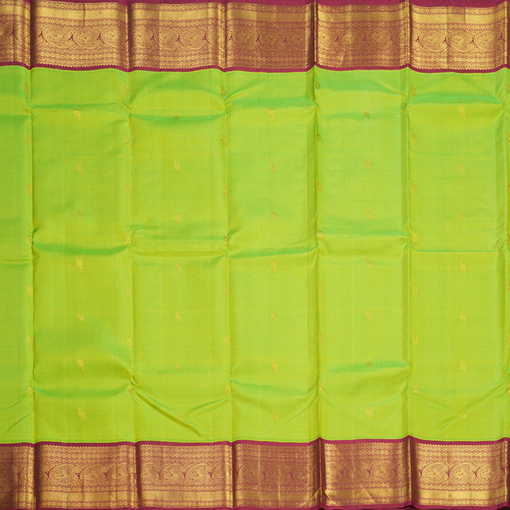Hayagrivas Handloom Fluorescent Green Kanjivaram Silk Saree with Maroon Border KSBE42J7-10