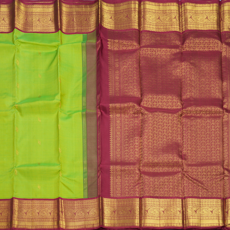 Hayagrivas Handloom Fluorescent Green Kanjivaram Silk Saree with Maroon Border KSBE42J7-10