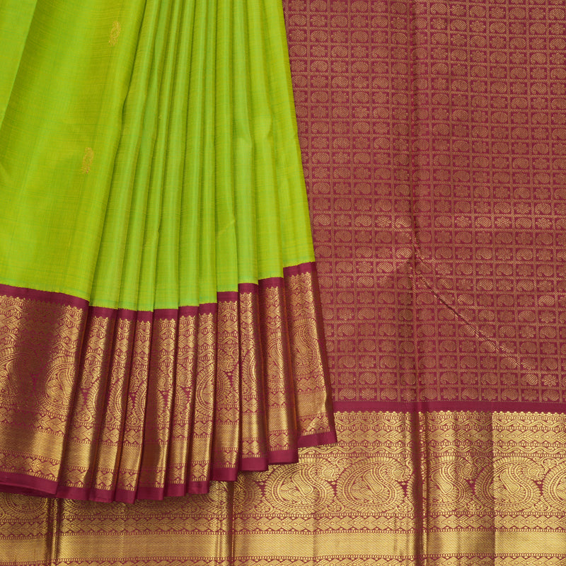 Hayagrivas Handloom Fluorescent Green Kanjivaram Silk Saree with Maroon Border KSBE42J7-10