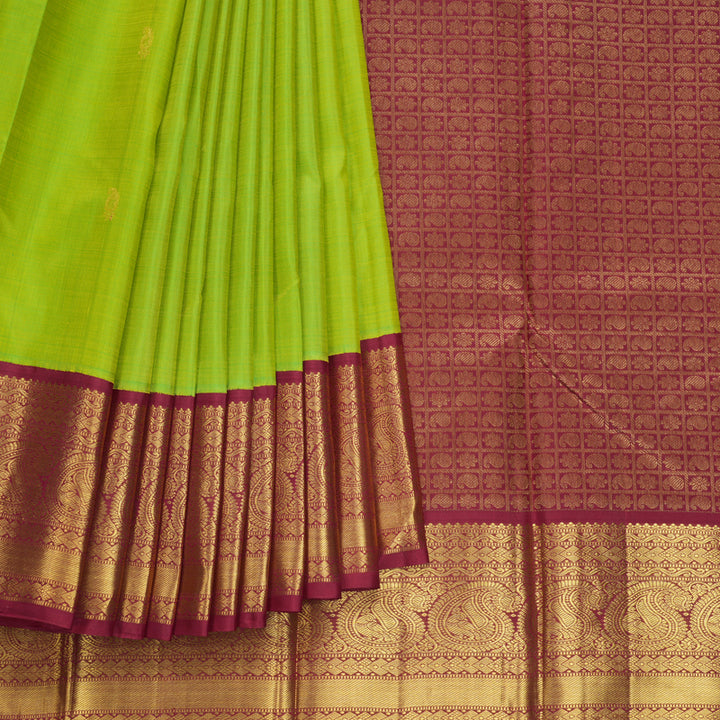 Hayagrivas Handloom Fluorescent Green Kanjivaram Silk Saree with Maroon Border KSBE42J7-10