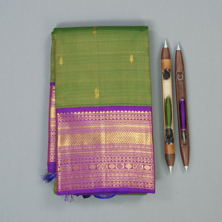 Hayagrivas Handloom Mint Green Kanjivaram Silk Saree with Purple Border KSBE42J7-2