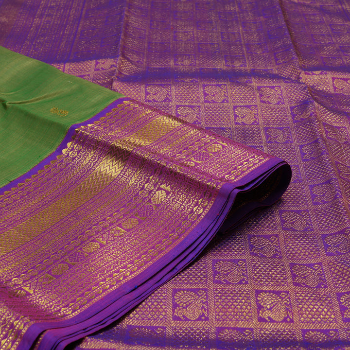 Hayagrivas Handloom Mint Green Kanjivaram Silk Saree with Purple Border KSBE42J7-2