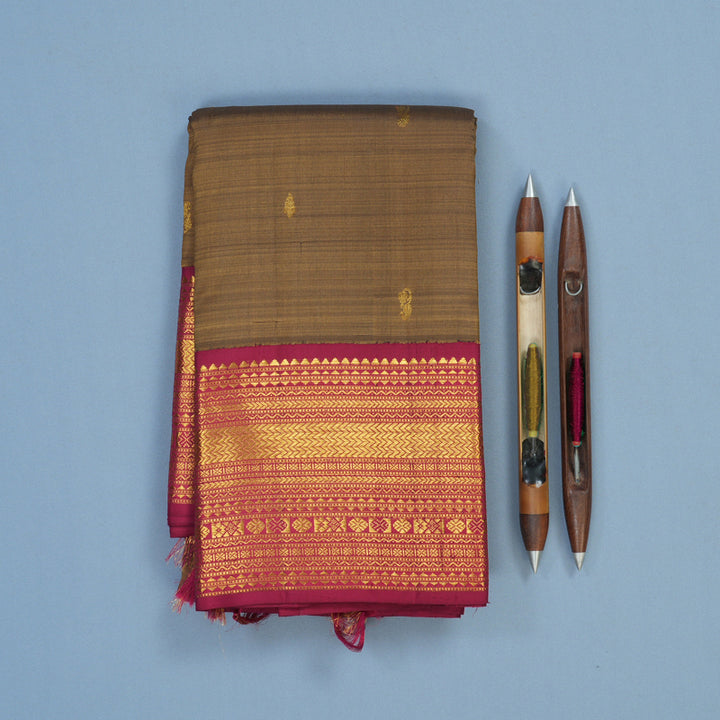 Hayagrivas Handloom Brown Kanjivaram Silk Saree with Dark Pink Border KSBE42J7-7