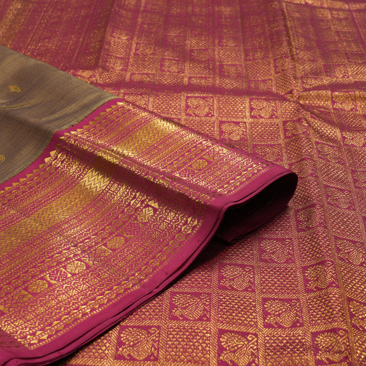 Hayagrivas Handloom Brown Kanjivaram Silk Saree with Dark Pink Border KSBE42J7-7