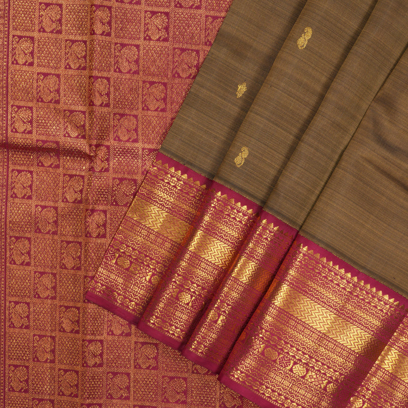 Hayagrivas Handloom Brown Kanjivaram Silk Saree with Dark Pink Border KSBE42J7-7