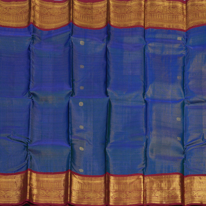 Hayagrivas Handloom Peacock Blue Kanjivaram Silk Saree with Maroon Border KSBE42J8-1