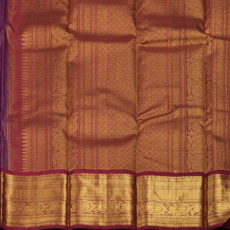 Hayagrivas Handloom Peacock Blue Kanjivaram Silk Saree with Maroon Border KSBE42J8-1
