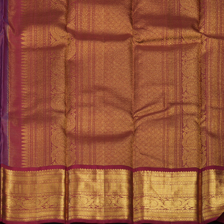 Hayagrivas Handloom Peacock Blue Kanjivaram Silk Saree with Maroon Border KSBE42J8-1
