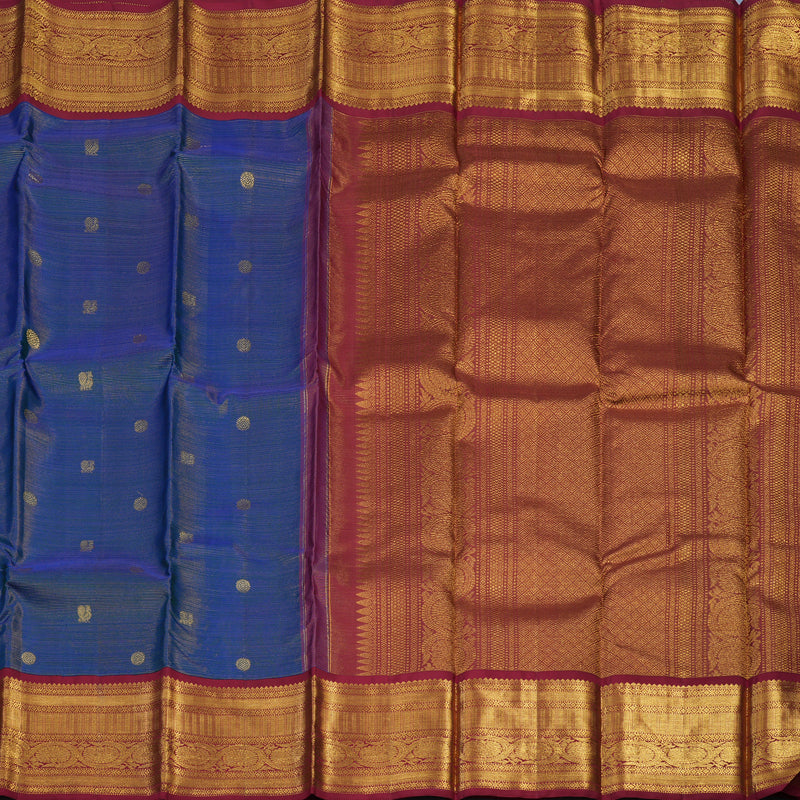 Hayagrivas Handloom Peacock Blue Kanjivaram Silk Saree with Maroon Border KSBE42J8-1
