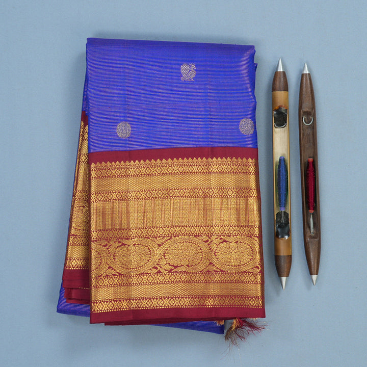Hayagrivas Handloom MS Blue Kanjivaram Silk Saree with Maroon Border KSBE42J8-4
