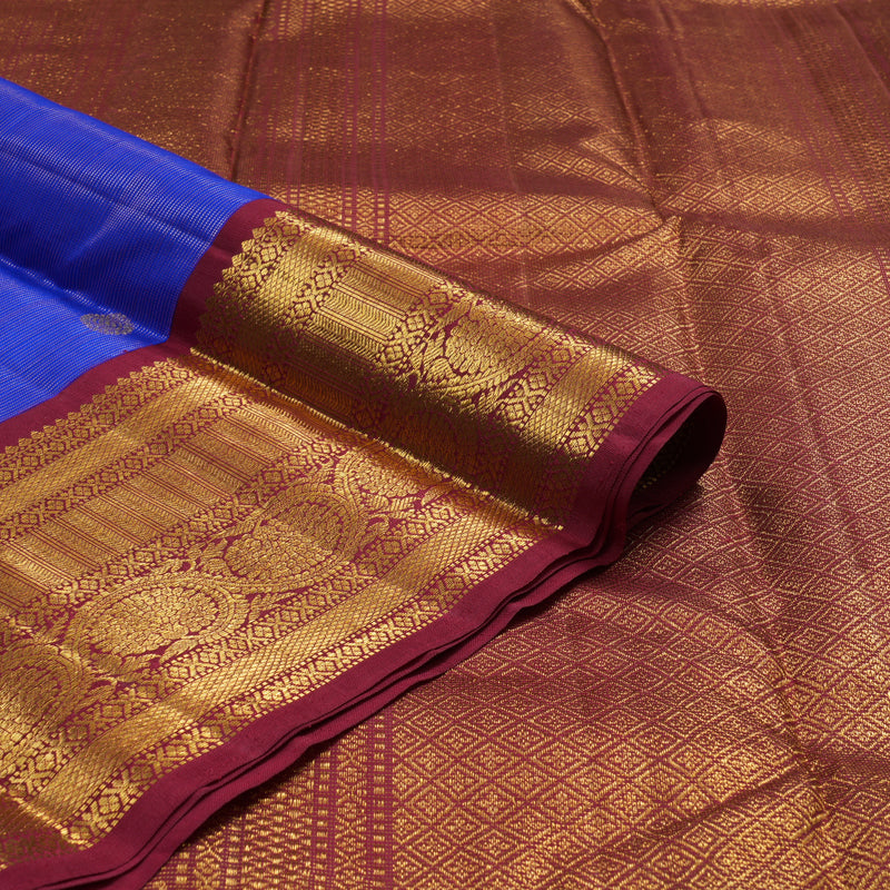 Hayagrivas Handloom MS Blue Kanjivaram Silk Saree with Maroon Border KSBE42J8-4