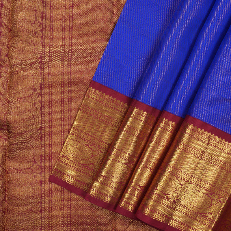 Hayagrivas Handloom MS Blue Kanjivaram Silk Saree with Maroon Border KSBE42J8-4
