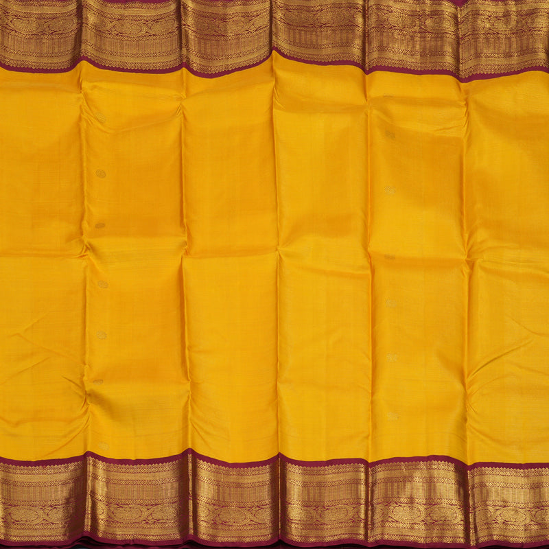 Hayagrivas Handloom Yellow Kanjivaram Silk Saree with Maroon Border KSBE42J8-5
