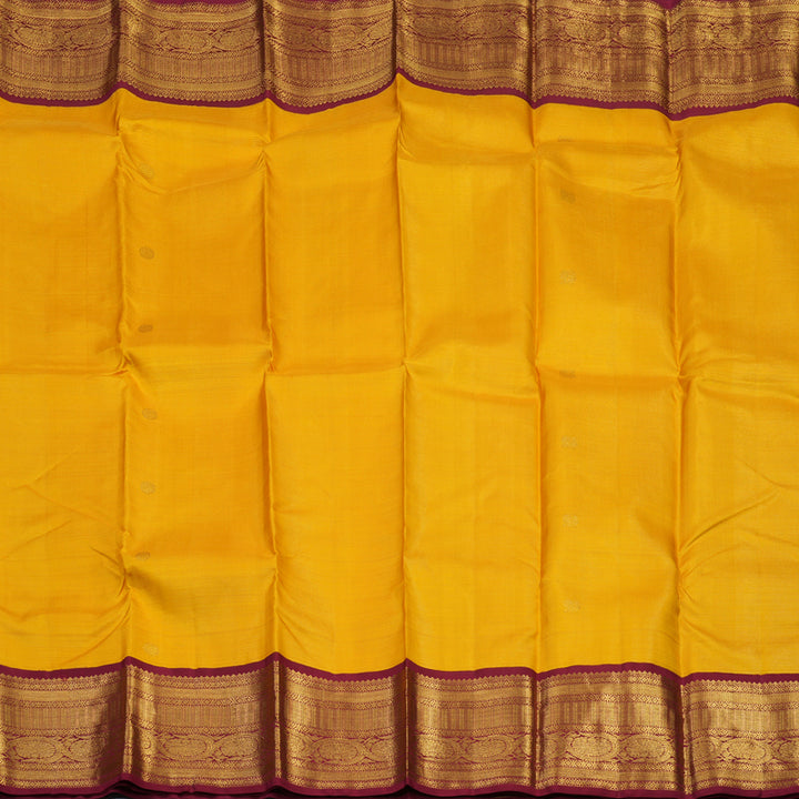 Hayagrivas Handloom Yellow Kanjivaram Silk Saree with Maroon Border KSBE42J8-5