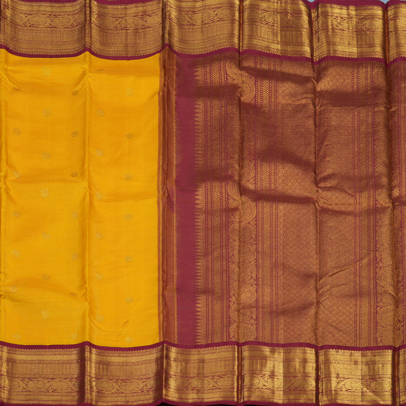 Hayagrivas Handloom Yellow Kanjivaram Silk Saree with Maroon Border KSBE42J8-5