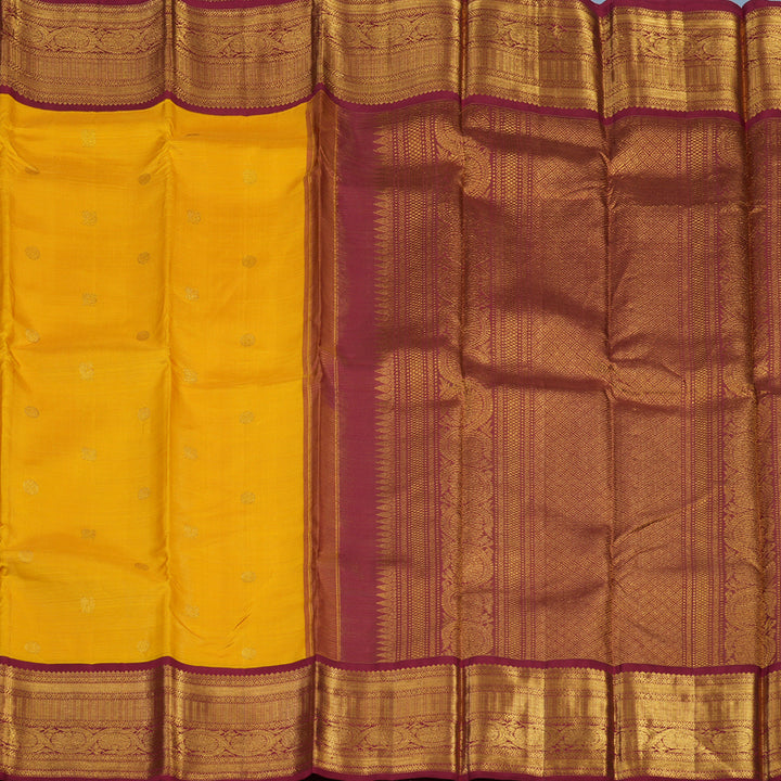 Hayagrivas Handloom Yellow Kanjivaram Silk Saree with Maroon Border KSBE42J8-5