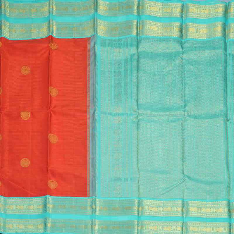 Hayagrivas Handloom Red Kanjivaram Silk Saree with Sea Blue Border KSBE42J8-6
