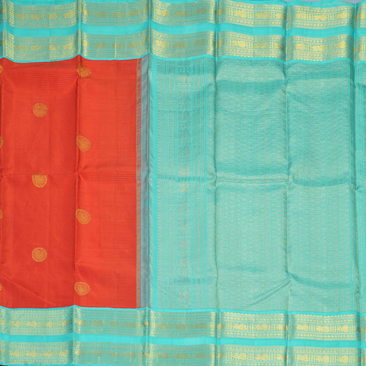 Hayagrivas Handloom Red Kanjivaram Silk Saree with Sea Blue Border KSBE42J8-6