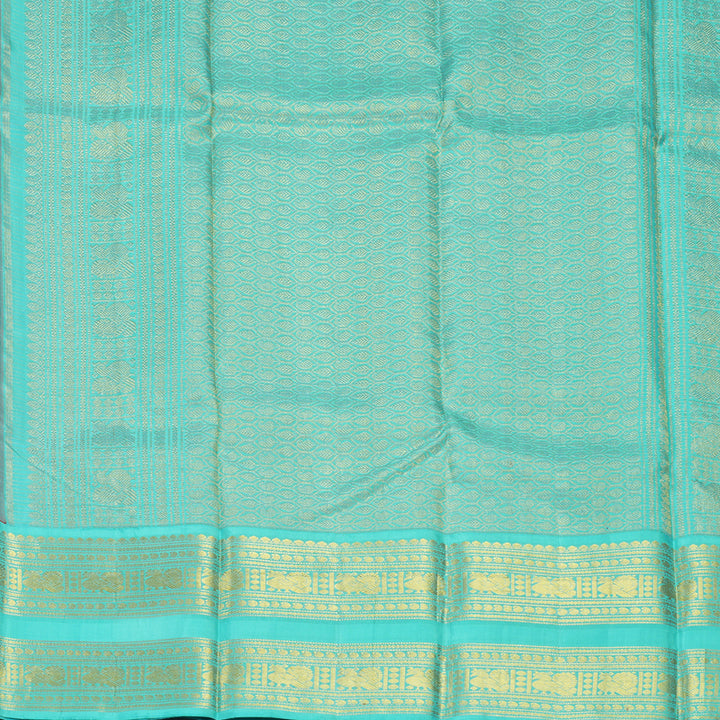 Hayagrivas Handloom Red Kanjivaram Silk Saree with Sea Blue Border KSBE42J8-6