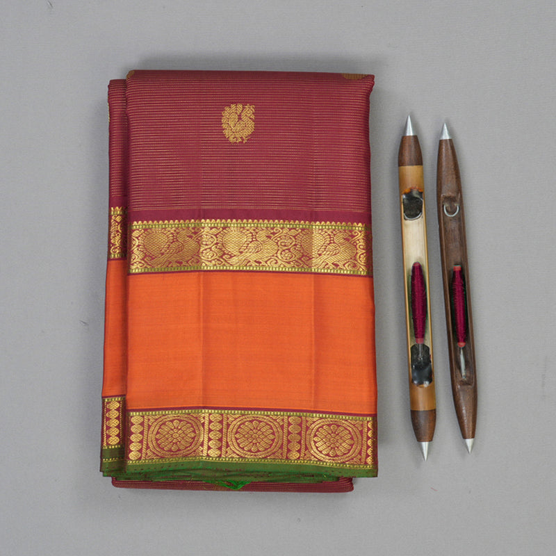 Hayagrivas Handloom Maroon Kanjivaram Silk Saree with Orange Border KSBE4H10-2