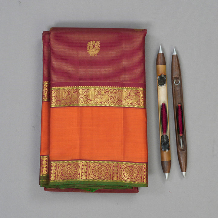 Hayagrivas Handloom Maroon Kanjivaram Silk Saree with Orange Border KSBE4H10-2
