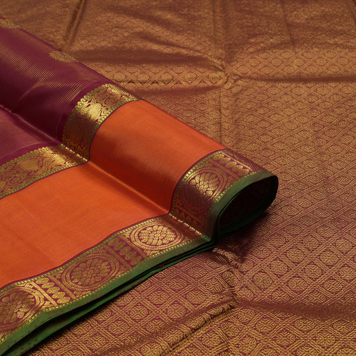 Hayagrivas Handloom Maroon Kanjivaram Silk Saree with Orange Border KSBE4H10-2