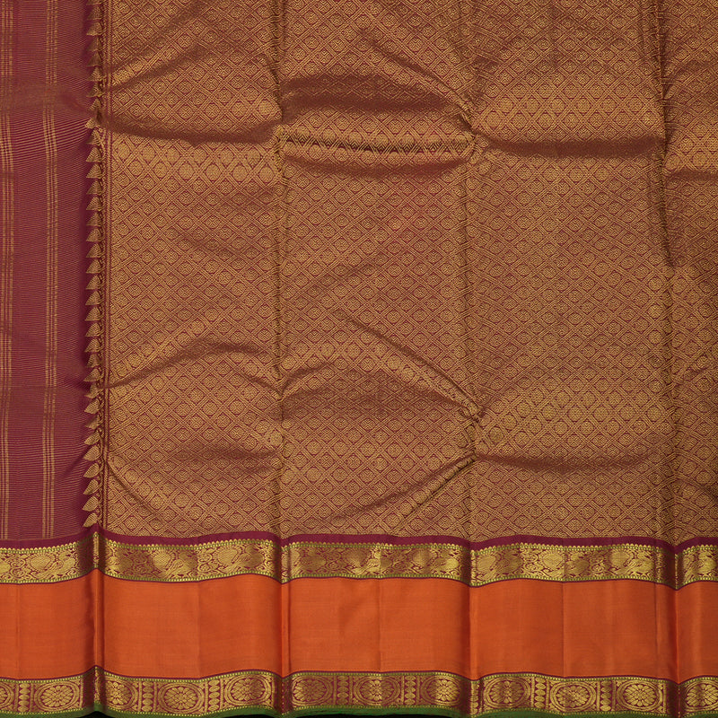 Hayagrivas Handloom Maroon Kanjivaram Silk Saree with Orange Border KSBE4H10-2