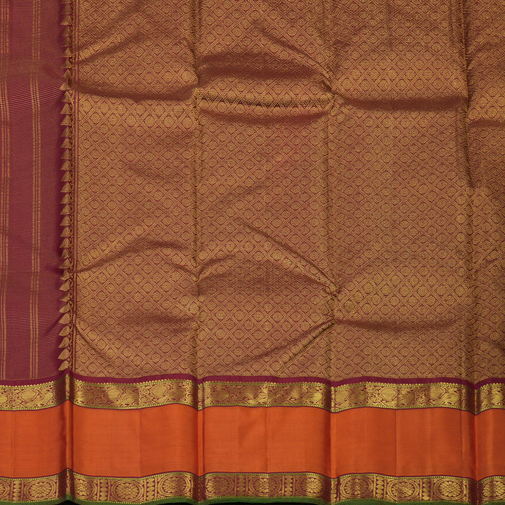 Hayagrivas Handloom Maroon Kanjivaram Silk Saree with Orange Border KSBE4H10-2