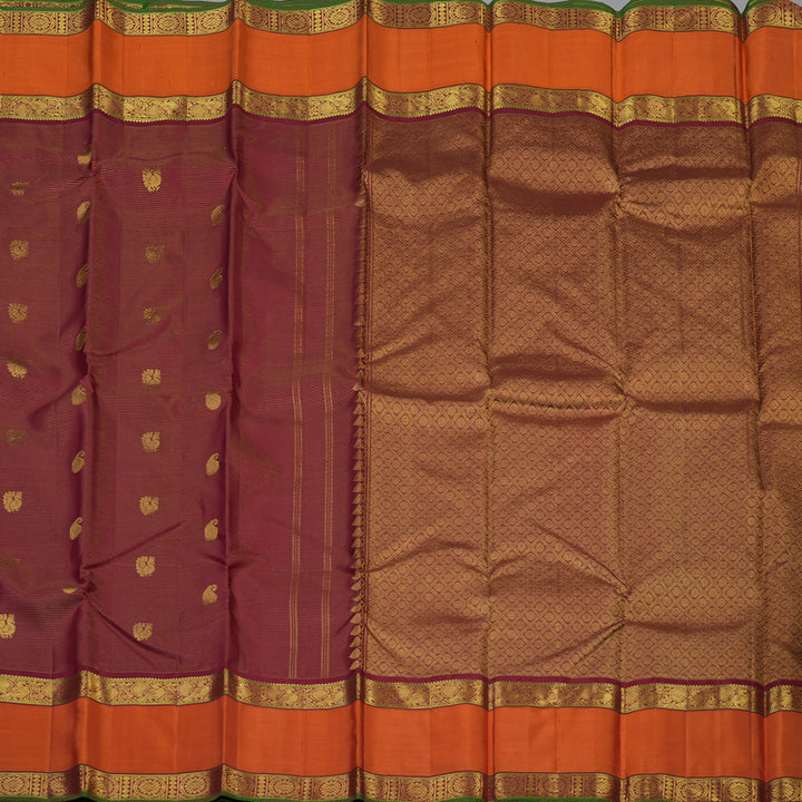Hayagrivas Handloom Maroon Kanjivaram Silk Saree with Orange Border KSBE4H10-2