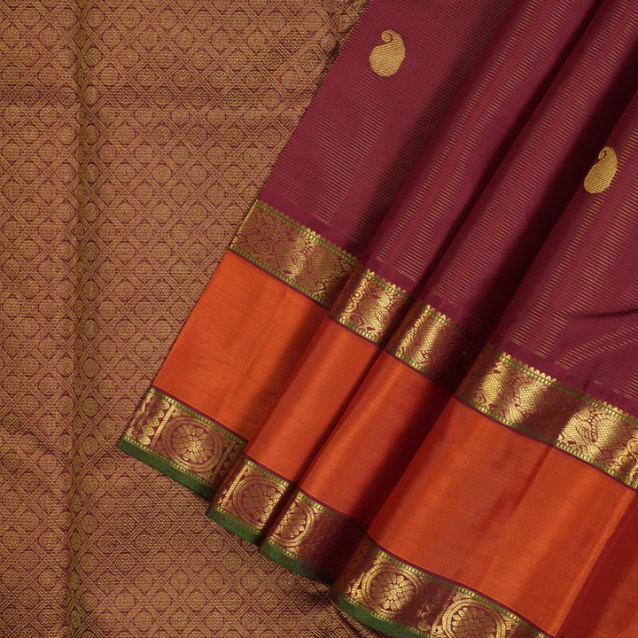 Hayagrivas Handloom Maroon Kanjivaram Silk Saree with Orange Border KSBE4H10-2