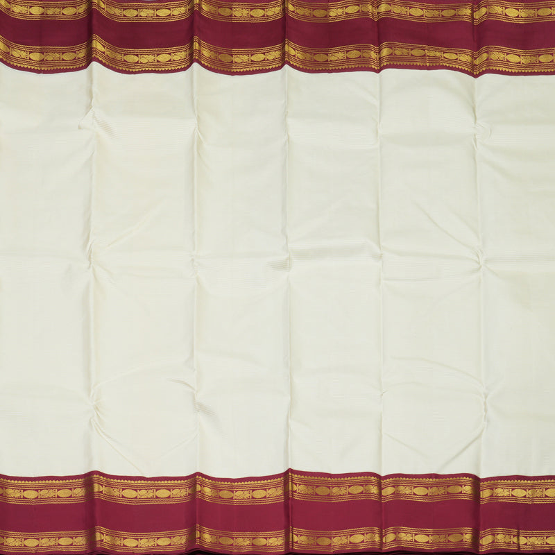 Hayagrivas Handloom Half-White Kanjivaram Silk Saree with Maroon Border KSBE4H15-1