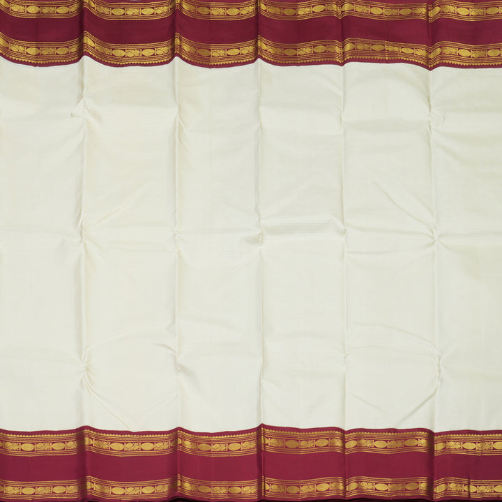 Hayagrivas Handloom Half-White Kanjivaram Silk Saree with Maroon Border KSBE4H15-1