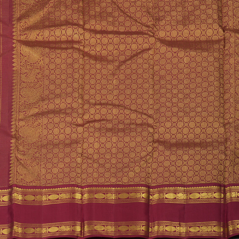 Hayagrivas Handloom Half-White Kanjivaram Silk Saree with Maroon Border KSBE4H15-1