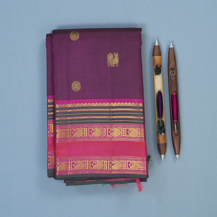 Hayagrivas Handloom Violet Kanjivaram Silk Saree with Rani Pink Border KSBE4H19-2